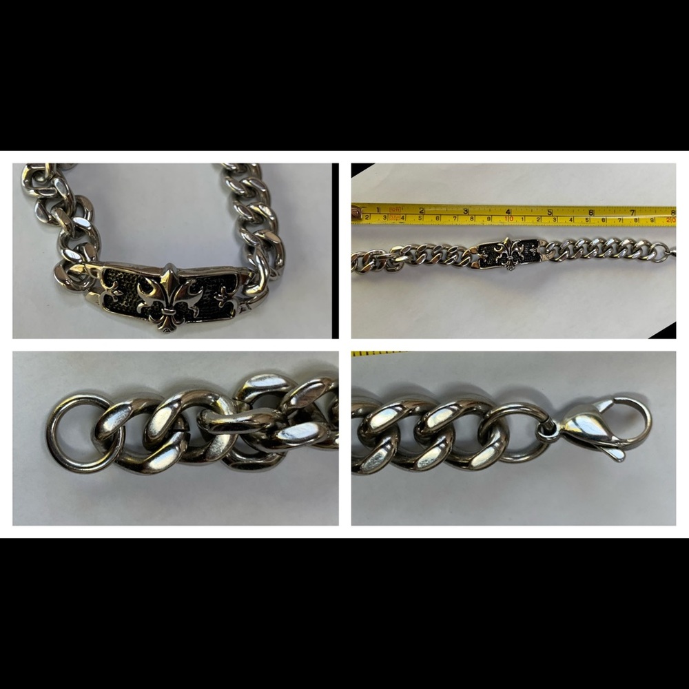Fleur-de-lis silver mens bracelet.  Rock & Roll